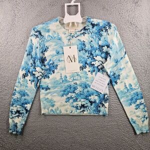 $265 NEW Mestiza New York Sweater Women Medium Pullover Graphic Blue Ivory